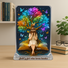 Load image into Gallery viewer, Just a Girl Who Loves Books - Personalized Reading Girl Acrylic Plaque for Book Lovers Shaped Plaques PopCulturePrints
