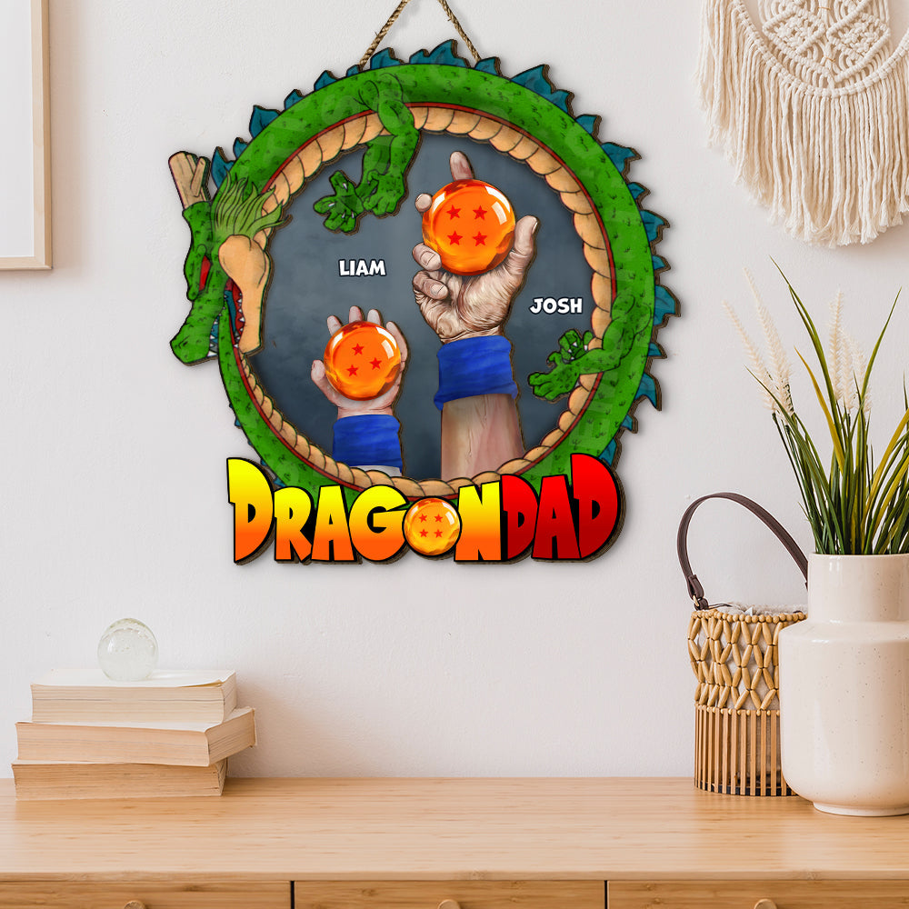 Personalized Dragon Dad Wood Sign - Custom Name Anime Gift Wood Sign PopCulturePrints