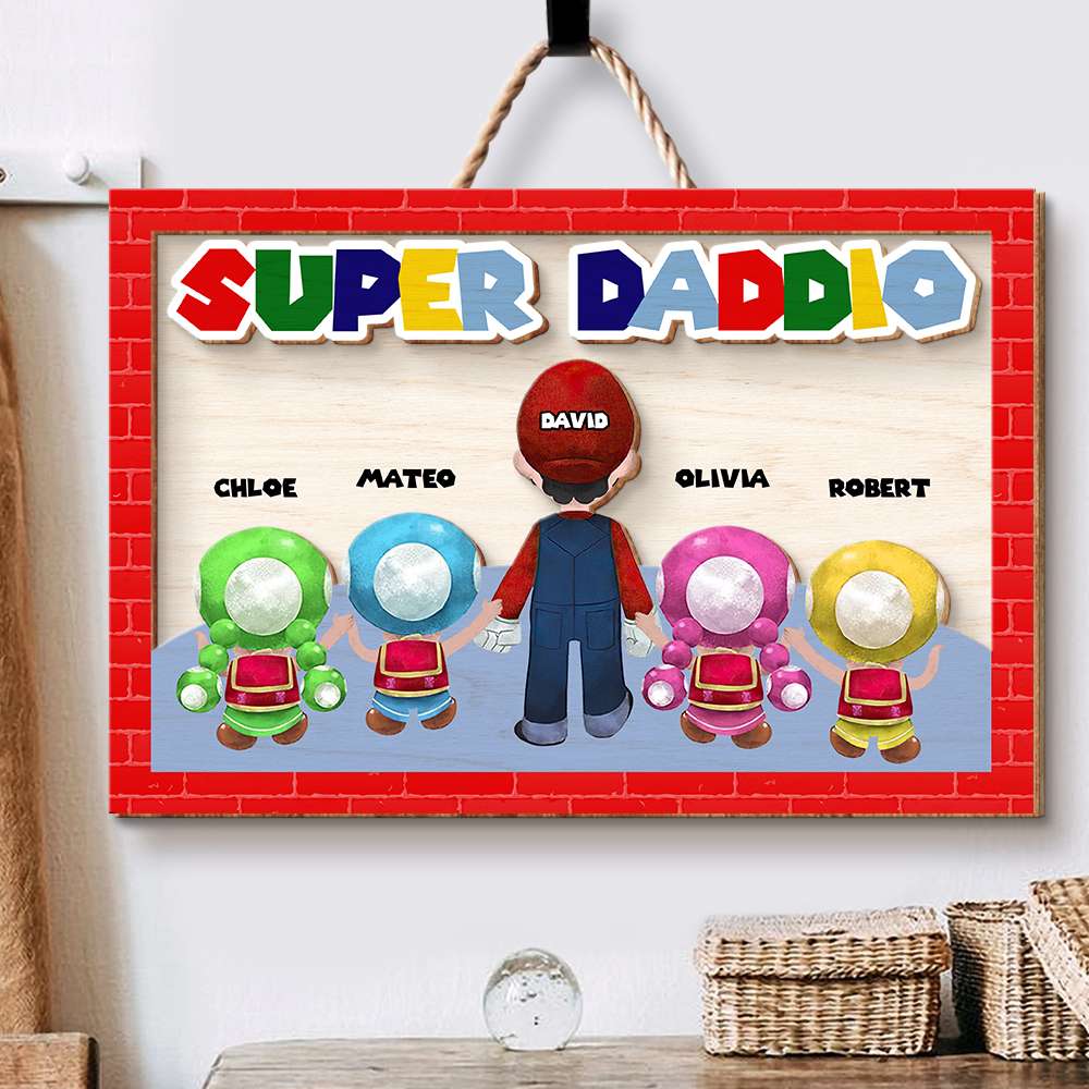 Super Dad Personalized Wood Sign - Custom Names Wood Sign PopCulturePrints