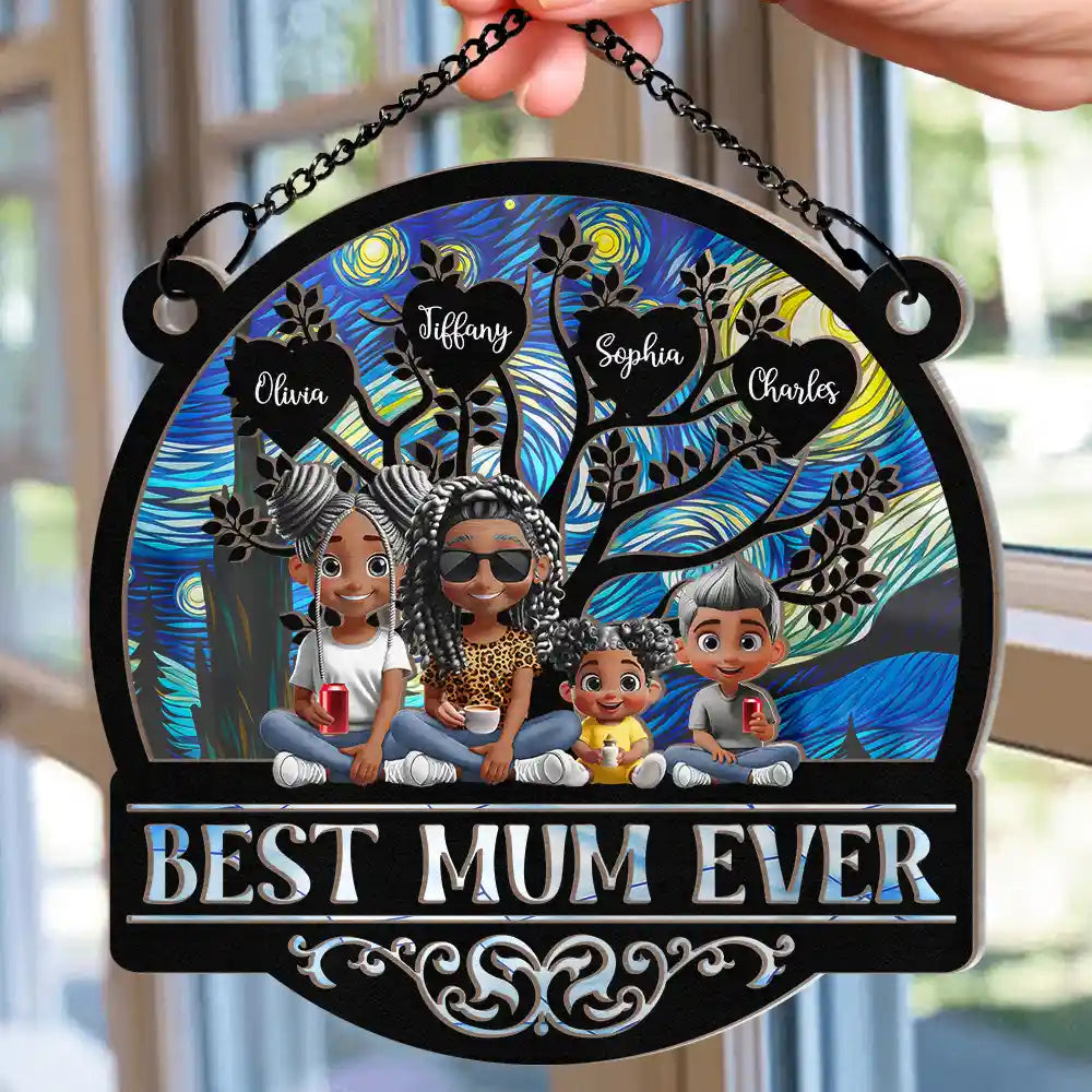 "Best Mom Ever" - Personalized Window Hanging Suncatcher Ornament - Custom Gift for Mom and Grandma Suncatcher Ornament PopCulturePrints