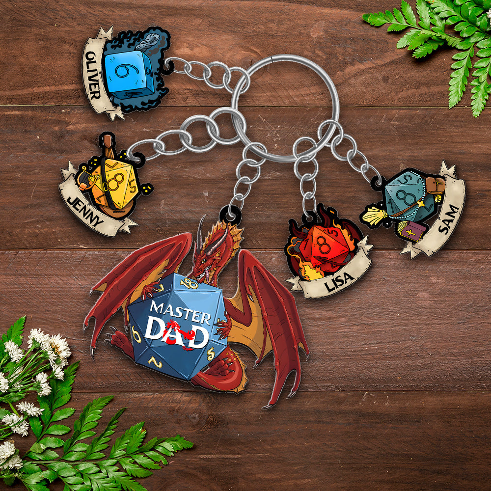 Personalized Dragon Dice Dad Keychain - Custom Father’s Day Gift Keychains PopCulturePrints