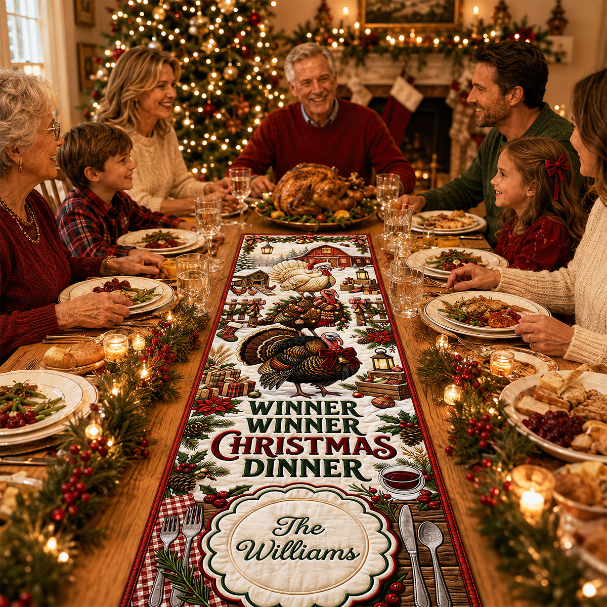 “Winner Winner Christmas Dinner” - Personalized Quilted Table Runner - Unique Gift for Family, Friends, and Hosts