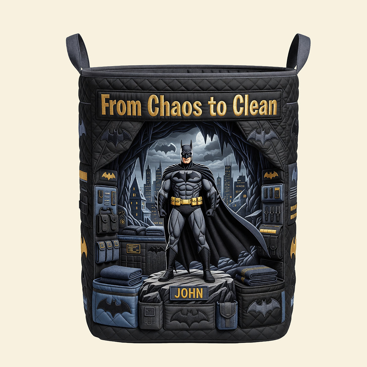 From Chaos to Clean - Elite Warrior Quilted Laundry Basket - Personalized Gift for Superhero Fans