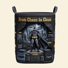 Load image into Gallery viewer, From Chaos to Clean - Elite Warrior Quilted Laundry Basket - Personalized Gift for Superhero Fans
