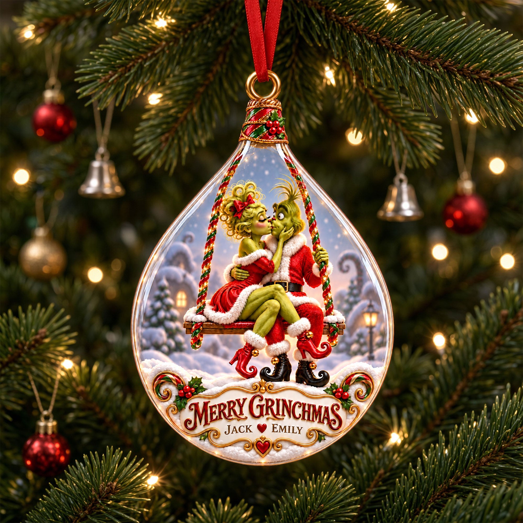Merry Grinchmas Kissing Couple Ornament - Personalized Christmas Gift for Couples