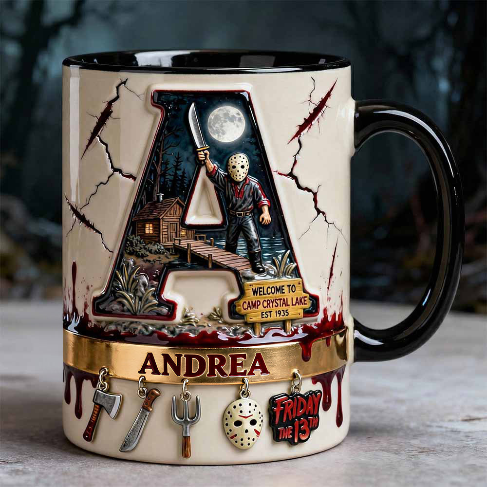 “Welcome to Camp Crystal Lake” - Lake Slasher Accent Mug, Personalized for Horror Fans Coffee Mug PopCulturePrints