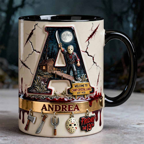 “Welcome to Camp Crystal Lake” - Lake Slasher Accent Mug, Personalized for Horror Fans Coffee Mug PopCulturePrints