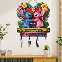 Load image into Gallery viewer, Together We Make An Ohana - Personalized Couple Wood Key Hanger Wood Sign PopCulturePrints
