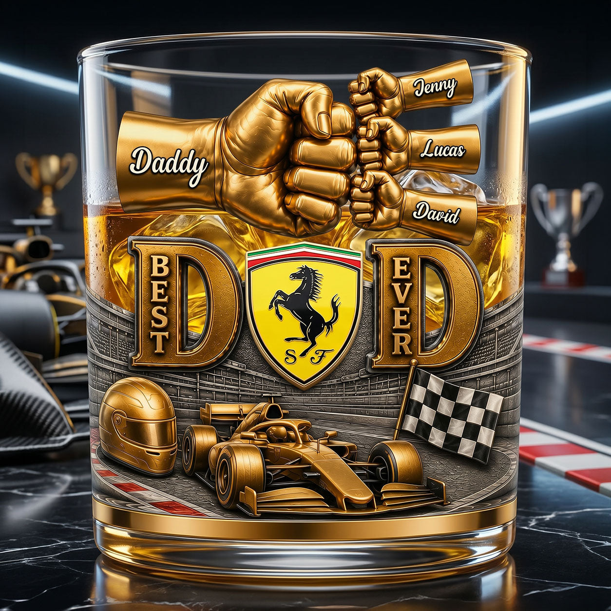 "Best Dad Ever: A Fist Bump of Love" - Personalized 11oz Round Glass for Speed Sport Fans - Ideal Gift for Dad, Grandpa, and More! Glass PopCulturePrints