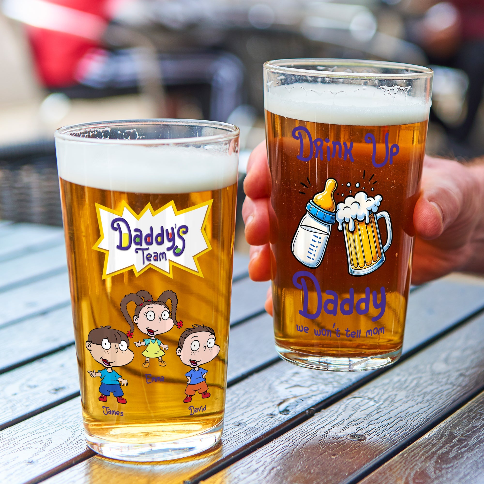 Personalized Dad's Beer Glass - Daddy's Team Edition Beer Glasses PopCulturePrints