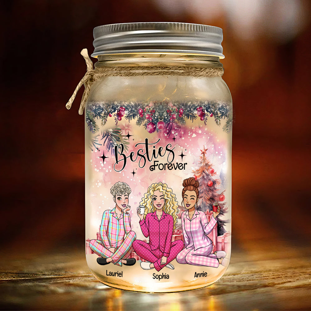 Personalized Besties Forever Mason Jar Light - Christmas Gift Drink Jar PopCulturePrints