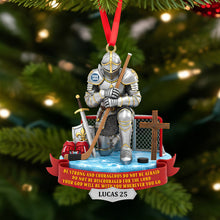 Load image into Gallery viewer, “Be Strong and Courageous” - Personalized Christmas Ice Hockey Ornament for Christians Ornament PopCulturePrints
