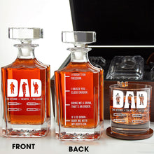 Load image into Gallery viewer, &quot;The Veteran, The Myth, The Legend&quot; - Personalized Whiskey Decanter Set for Dad Whiskey Bottle PopCulturePrints
