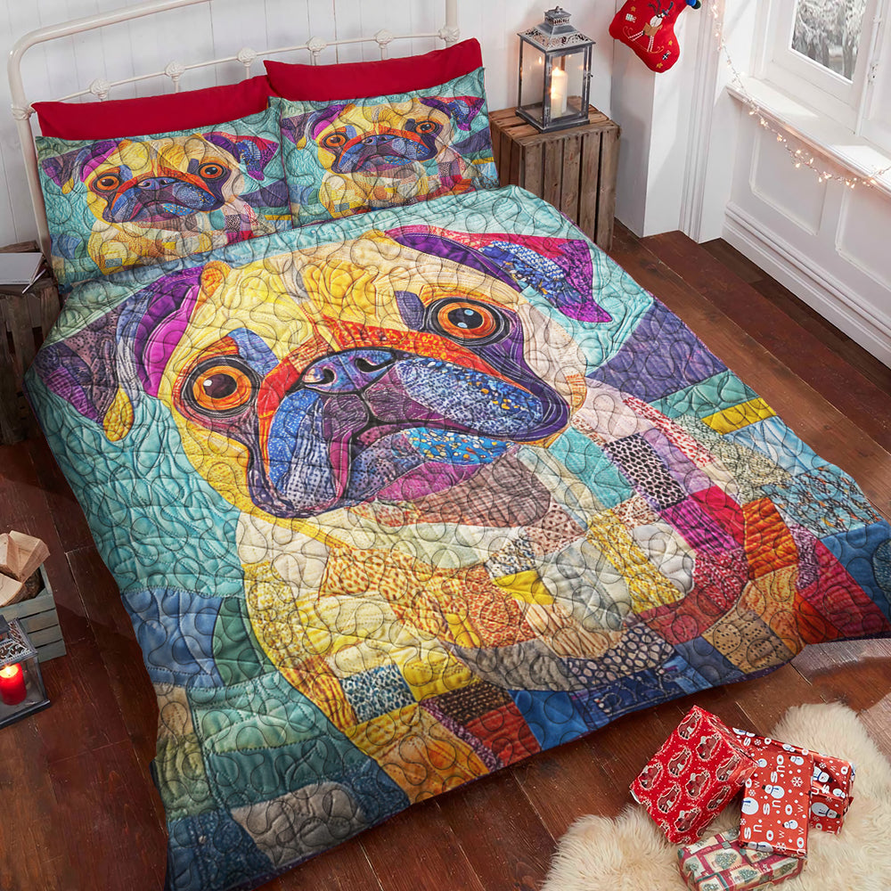 Cozy Christmas Pug Quilt Bed Set - Perfect Gift for Dog Lovers