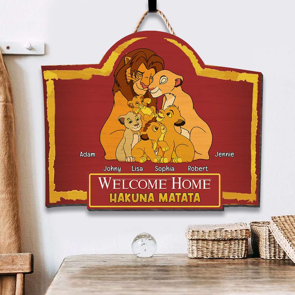 Personalized Family Welcome Home Wood Sign with Lion Family Theme