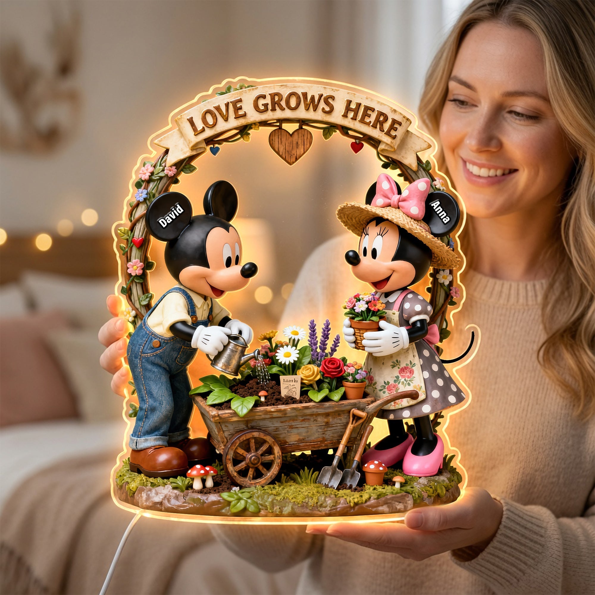 Love Grows Here Light Box - Personalized Couples Gift Light Box PopCulturePrints