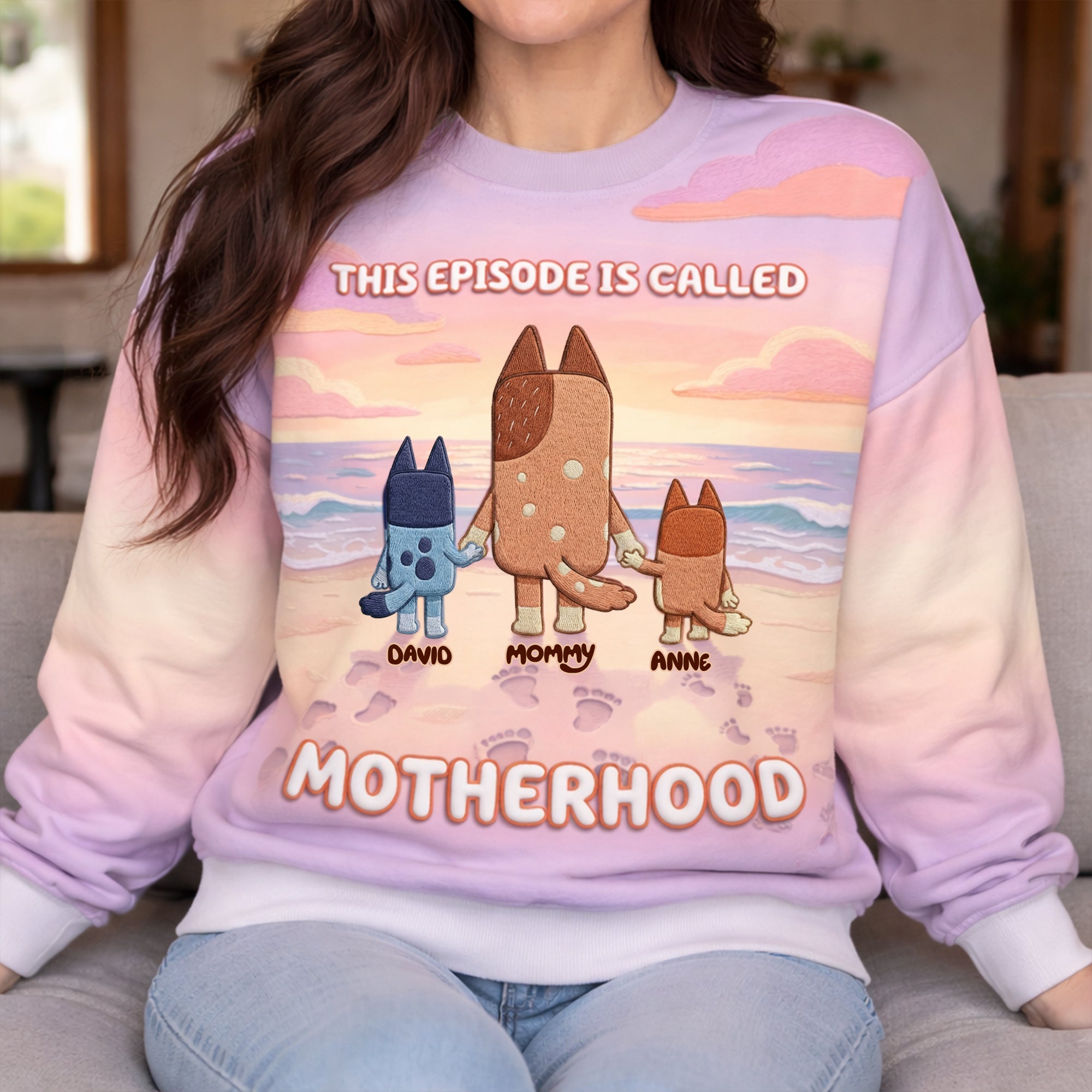 “This Episode is Called Motherhood” - Personalized Cute Puppy Mom and Kids Shirt for Moms AOP Products PopCulturePrints