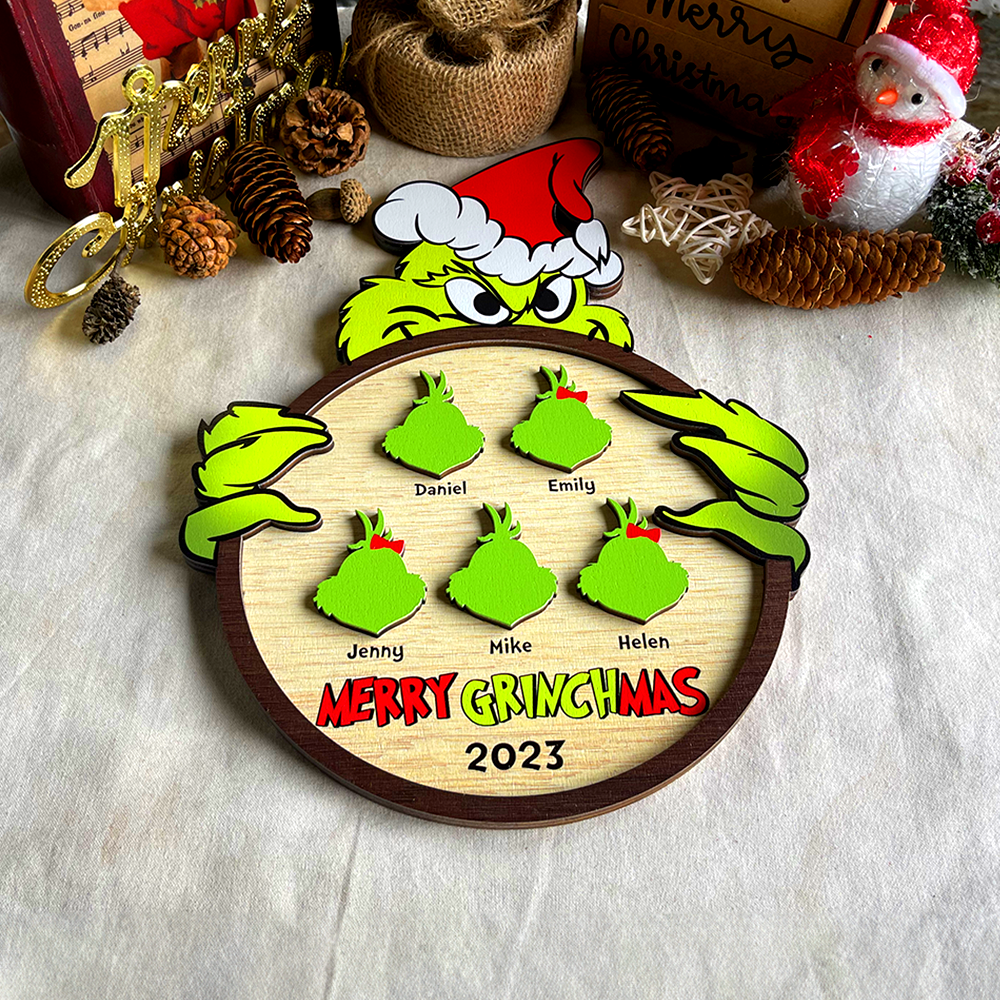 Personalized Grinch Family Christmas Wood Sign - Custom Holiday Decor Wood Sign PopCulturePrints