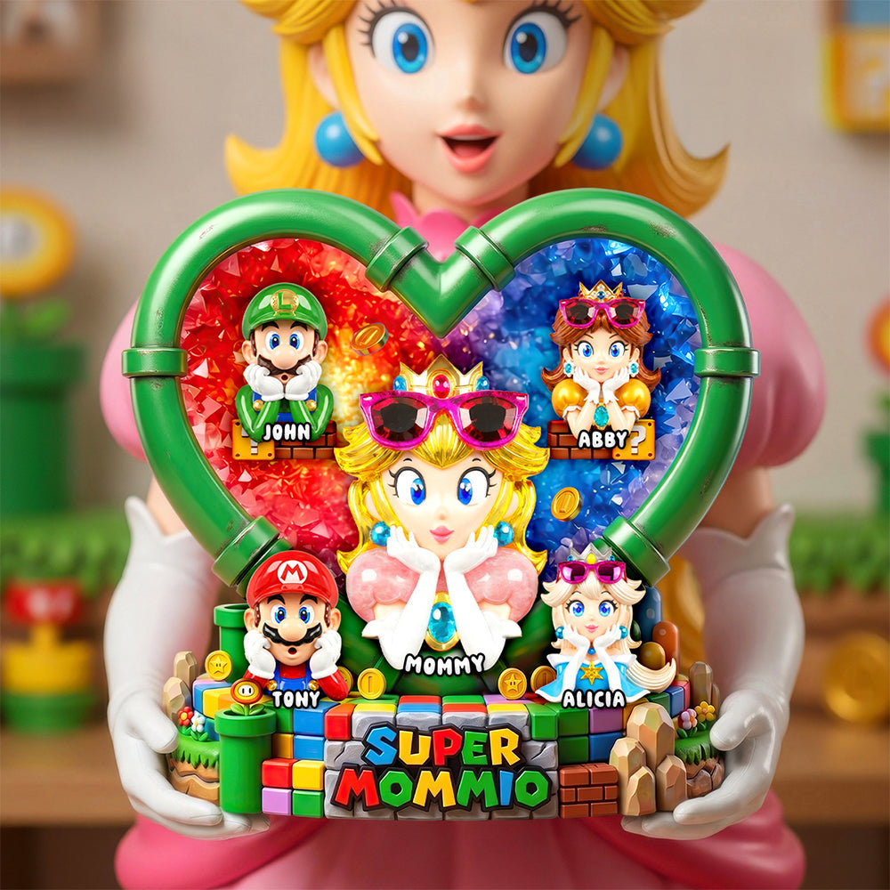 “Level Up Your Love!” - Heart Shape Retro Game Mom Acrylic Plaque, Personalized Gift for Mom, Grandma & More Shaped Plaques PopCulturePrints