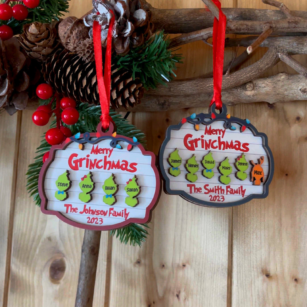 Merry Grinchmas Personalized Family Wood Ornament - Custom Christmas Gift