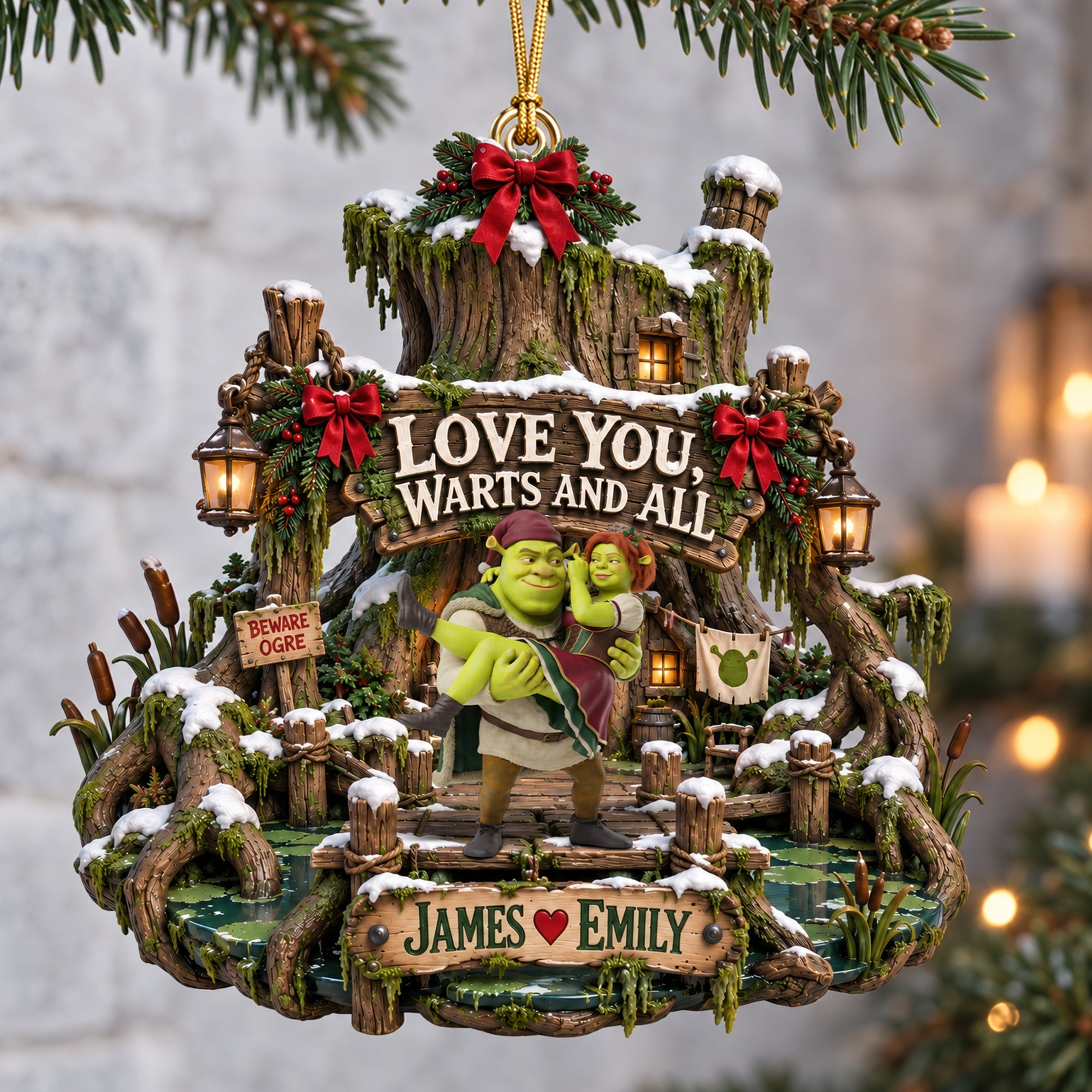 Love You, Warts And All - Personalized Christmas Ornament for Couples