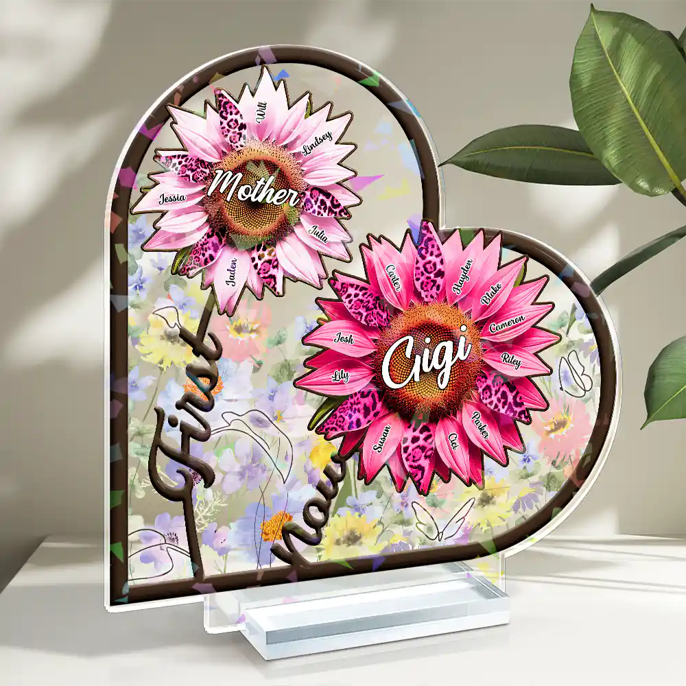 “Sunshine in Every Style - Personalized Sunflower First Mom Now Grandma 3D Effect” - Custom Holographic Acrylic Plaque for Mom and Grandma Holographic Acrylic Plaque PopCulturePrints