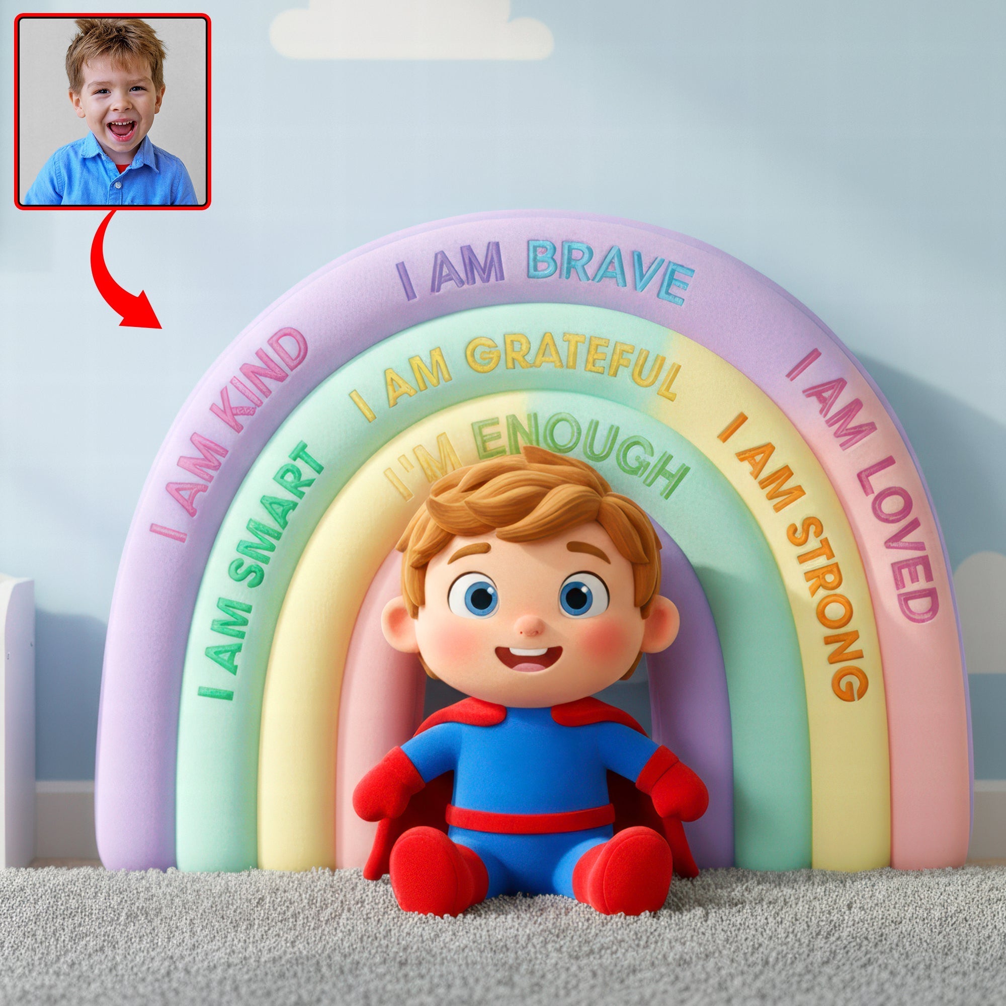 "I Am Brave, I Am Kind" - Positive Affirmations Rainbow Custom Shape Pillow - Personalized Custom Photo Gift for Kids Pillow PopCulturePrints