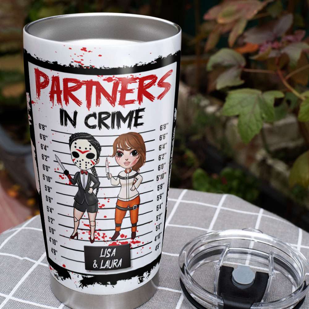 Personalized Partners In Crime Tumbler - Bestie Halloween Gift Tumbler Cup PopCulturePrints