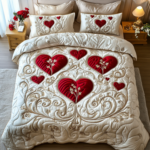 Vibrant Hearts Quilt Bed Set | Unique Valentine’s Day Gifts for Couples Blanket PopCulturePrints