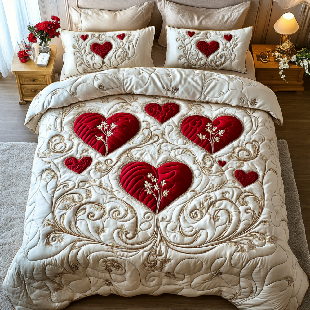 Vibrant Hearts Quilt Bed Set | Unique Valentine’s Day Gifts for Couples Blanket PopCulturePrints