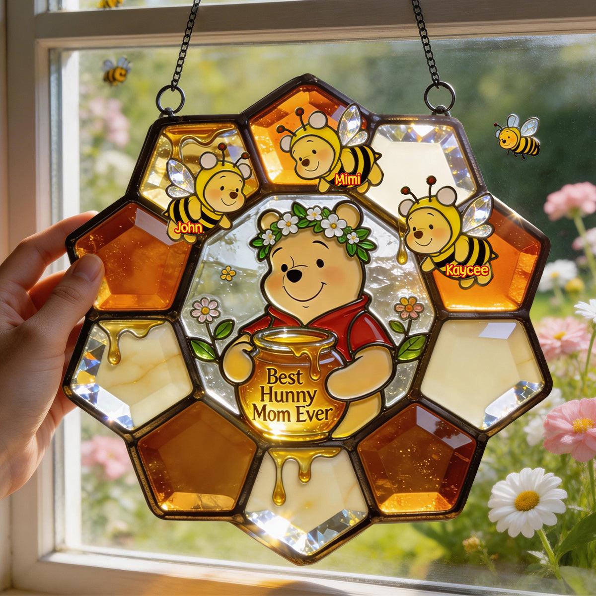 Best Hunny Mom Suncatcher - Personalized Gift for Mom, Grandma, and Loved Ones Ornament PopCulturePrints