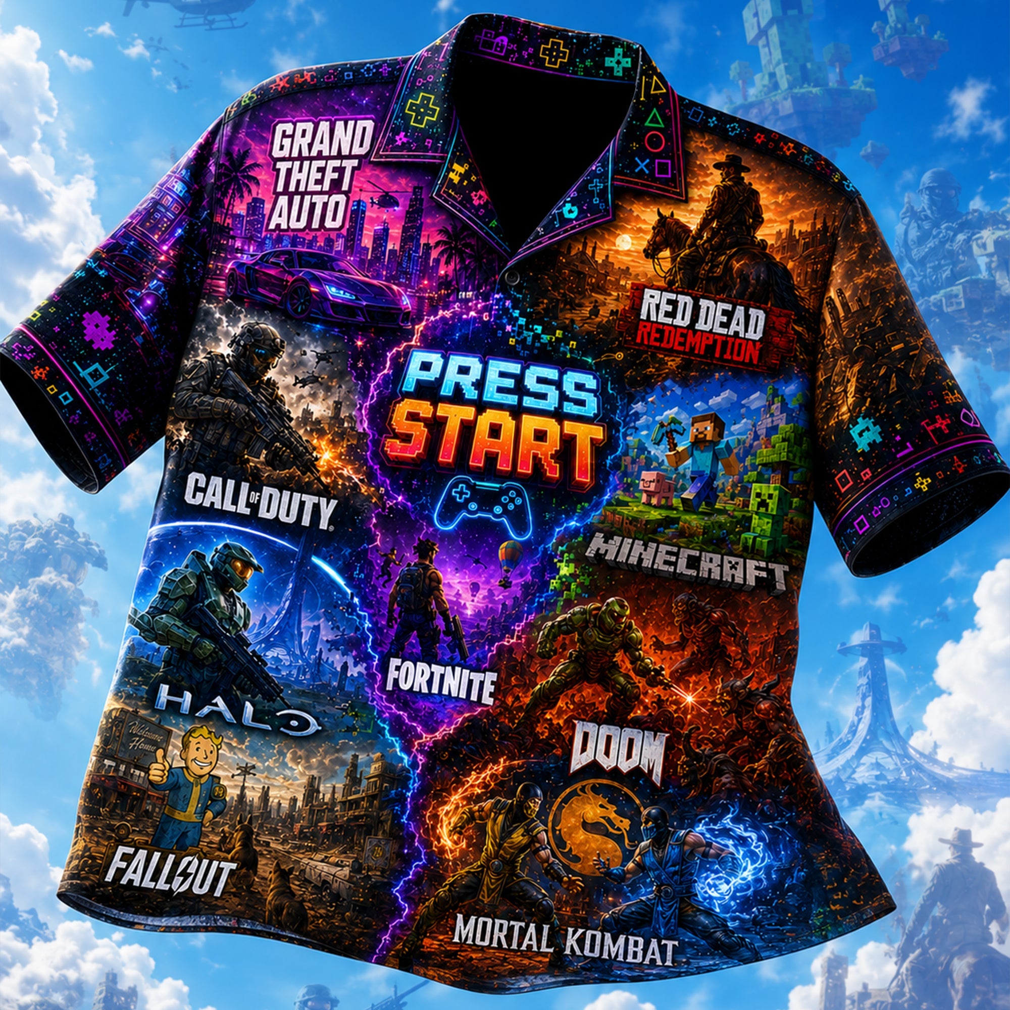 Press Start to Adventure - Custom Legends Level Hawaiian Shirt for Gamers