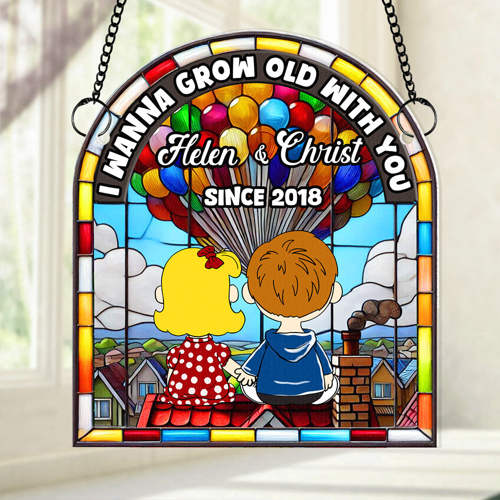 Personalized Suncatcher Ornament for Couples - 'I Wanna Grow Old With You' Suncatcher PopCulturePrints