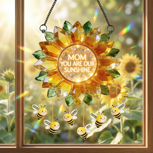 Mom, You Are Our Sunshine - Custom Sunflower Bee Suncatcher - Perfect Gift for Mom and Grandma Ornament PopCulturePrints