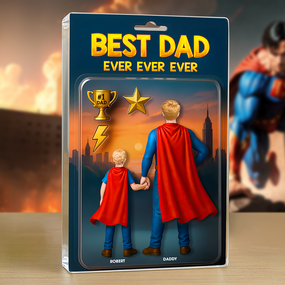 Best Dad Ever Ever Ever - Personalized Super Dad Plaque - Unique Gift for Dad, Grandpa, and Loved Ones Shaped Plaques PopCulturePrints