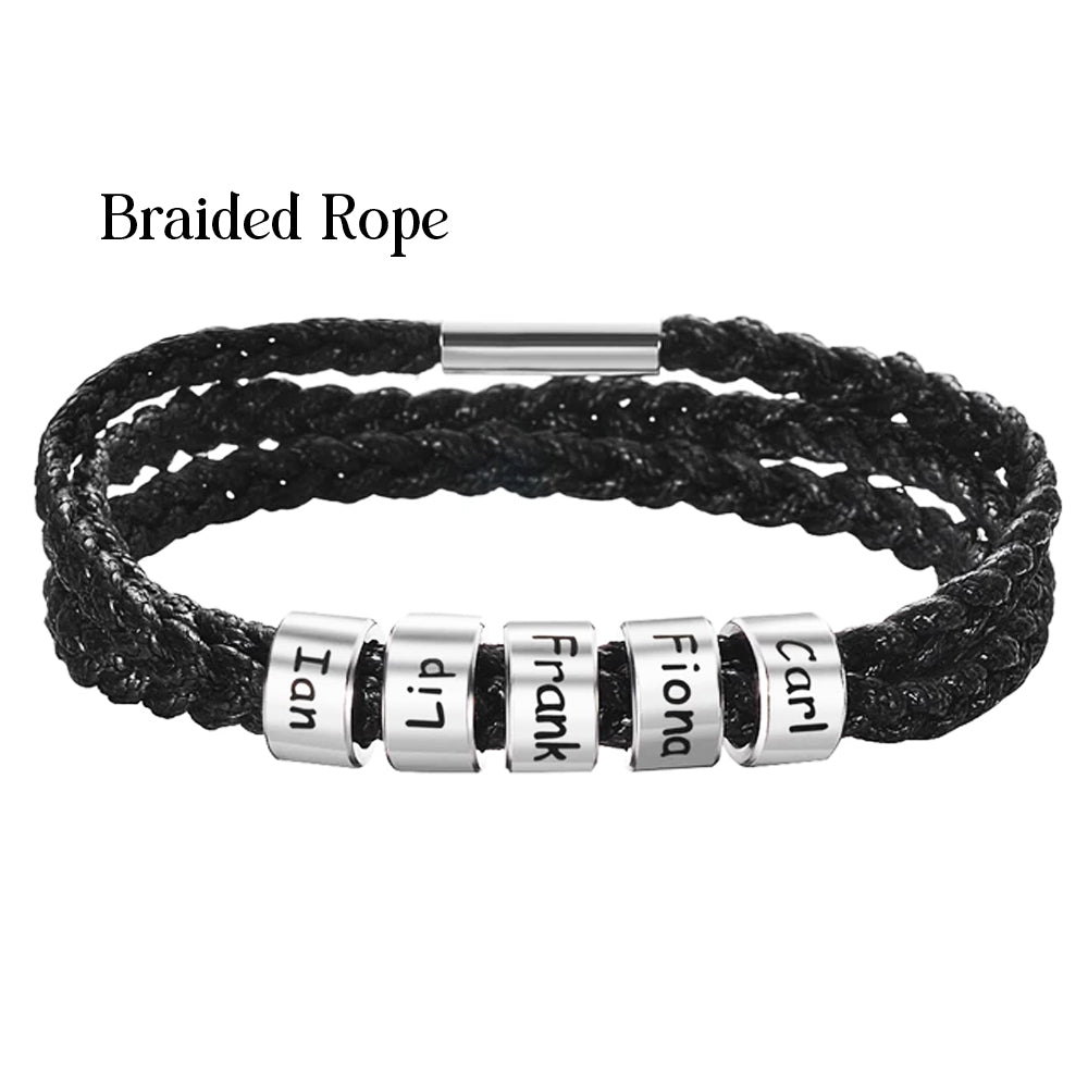 Custom Family Name Braided Leather Bracelet for Dad Bracelets PopCulturePrints
