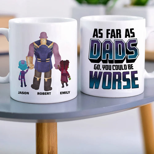 Personalized Dad Mug - Comic Style Hero with Kids Coffee Mug PopCulturePrints