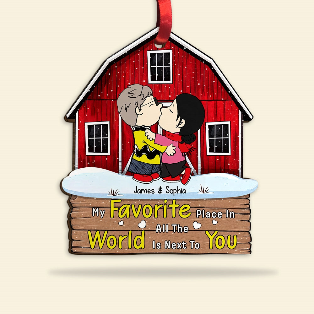 Personalized Couple Kissing Christmas Ornament - Custom Cartoon Design