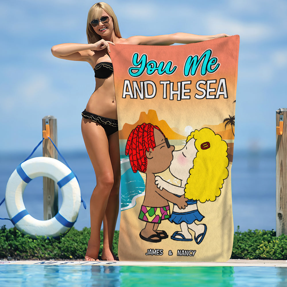 Personalized Couple's Beach Towel - You, Me, and the Sea