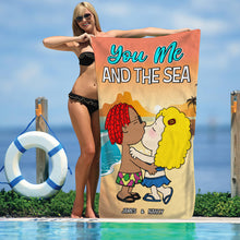 Load image into Gallery viewer, Personalized Couple&#39;s Beach Towel - You, Me, and the Sea
