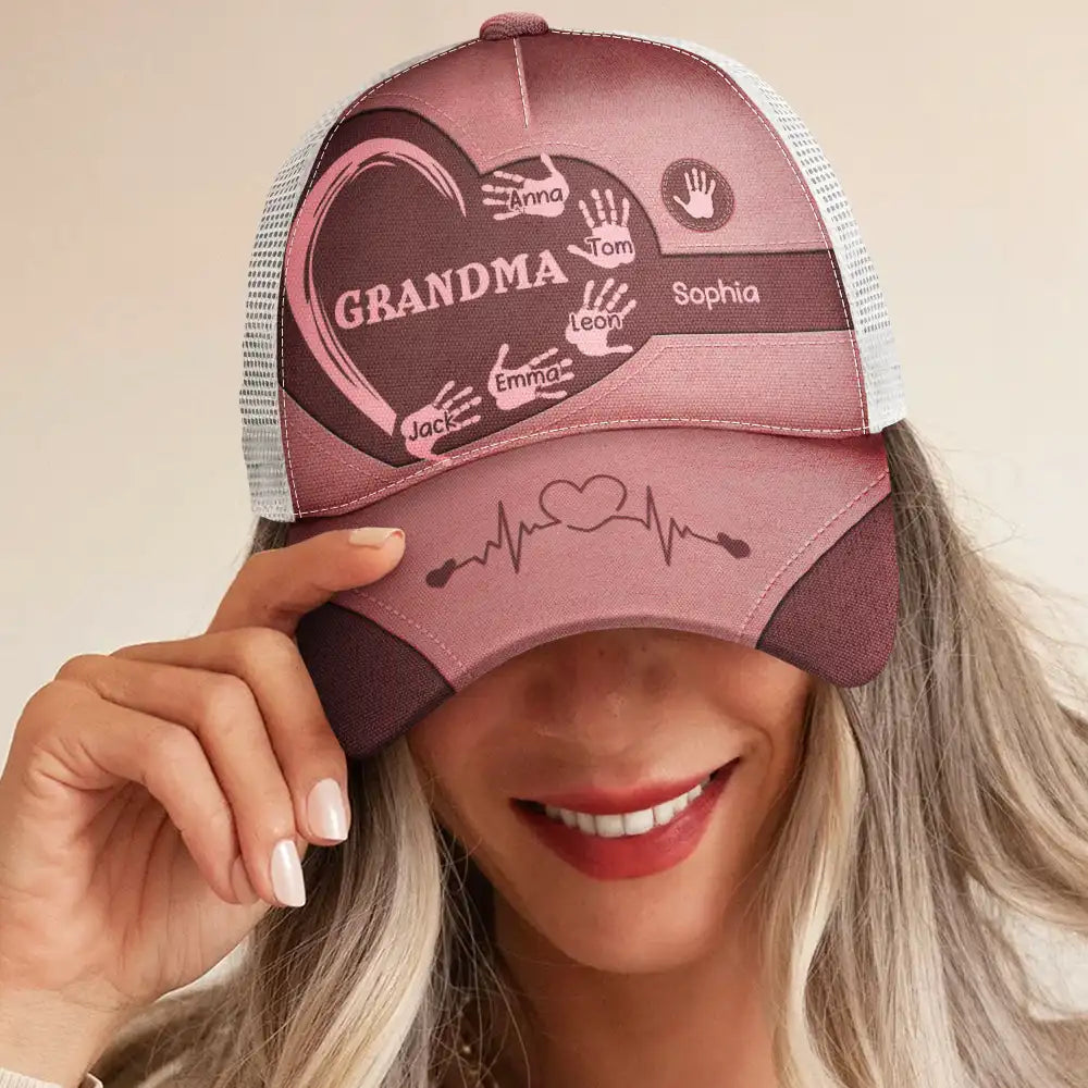 Personalized Grandpa Handprints Cap - Meaningful Gift for Dad, Grandma, Kids & Any Loved One Mesh-back Casual Cap PopCulturePrints