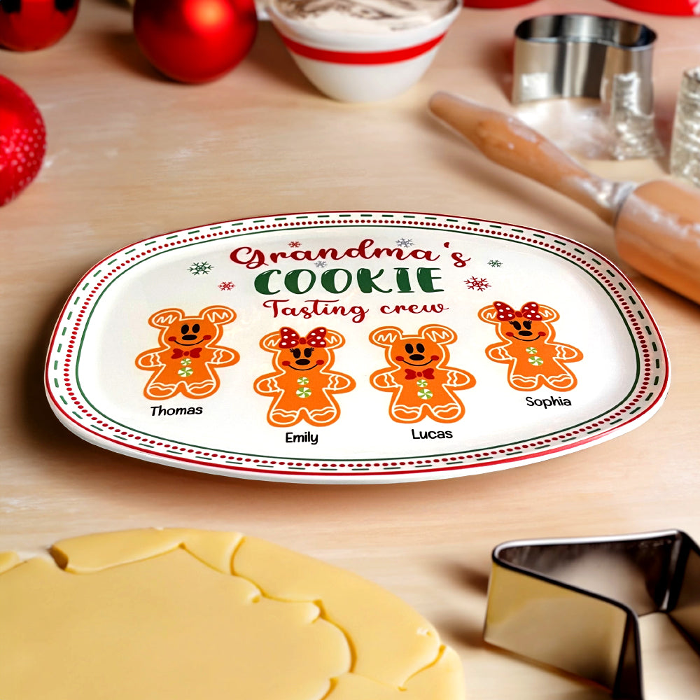 Personalized Grandma's Cookie Tasting Crew Plate - Custom Gingerbread Grandkids Christmas Gift