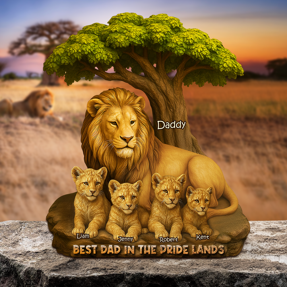 Best Dad in the Pride Lands - Personalized Lion Dad Plaque Shaped Plaques PopCulturePrints