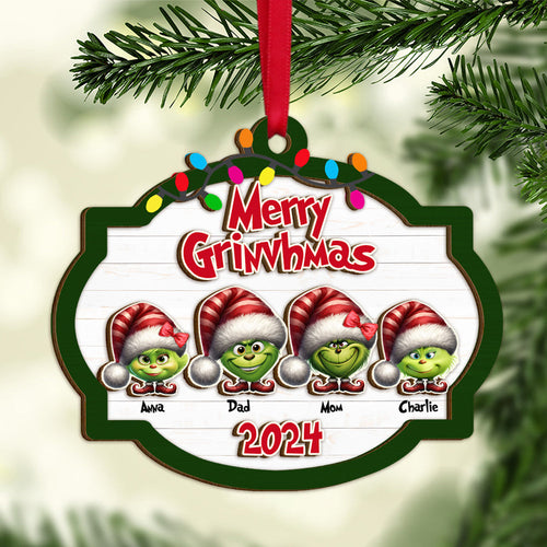 Custom Family Christmas Ornament - Merry Grinchmas 2024 Ornament PopCulturePrints