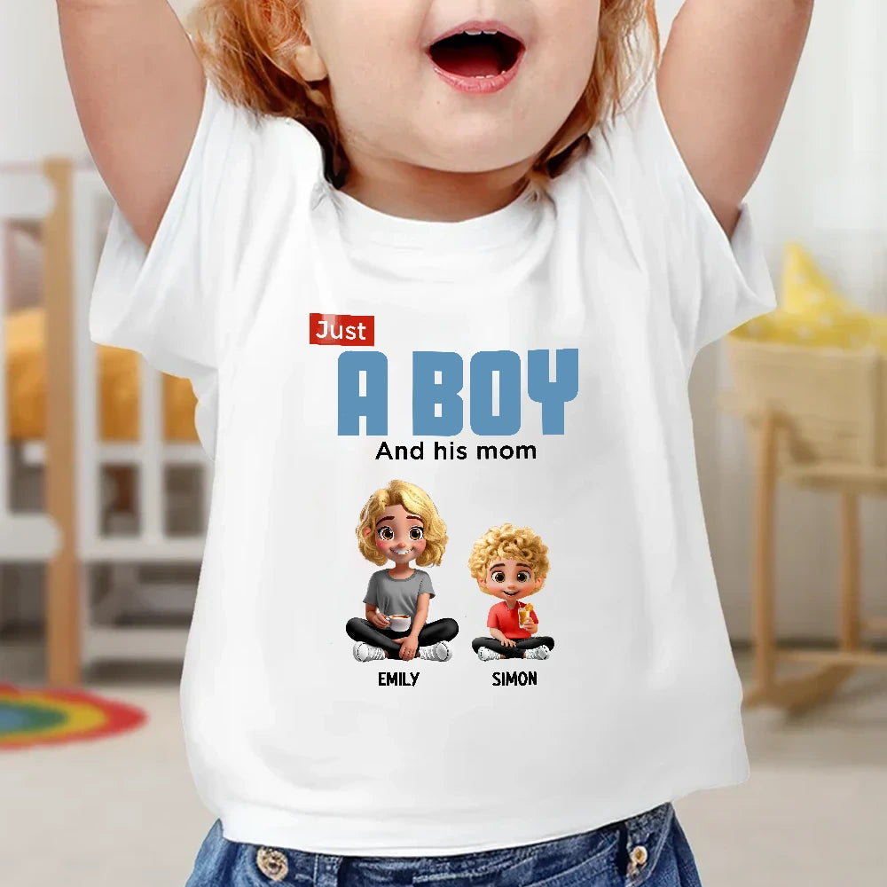 Just A Mom And Her Kids - Personalized T-Shirt for Mother's Day T-shirt PopCulturePrints