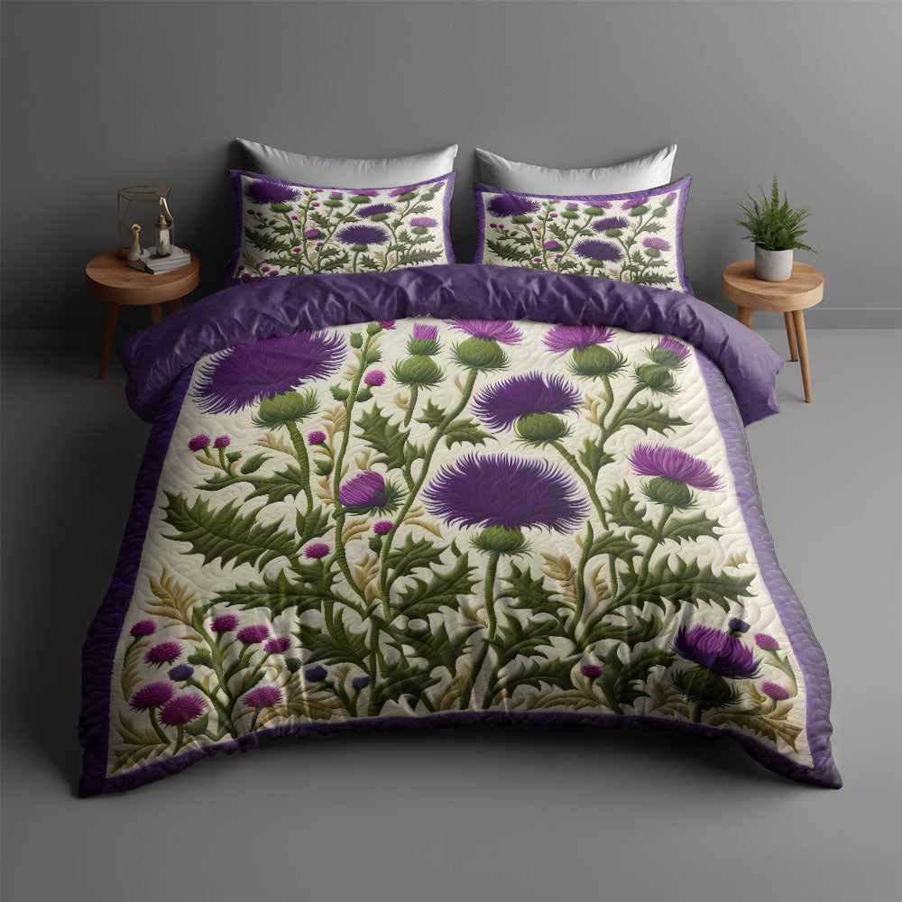 Thistle Flowers Quilt Bed Set - Elegant Floral Design for a Cozy Home Blanket PopCulturePrints