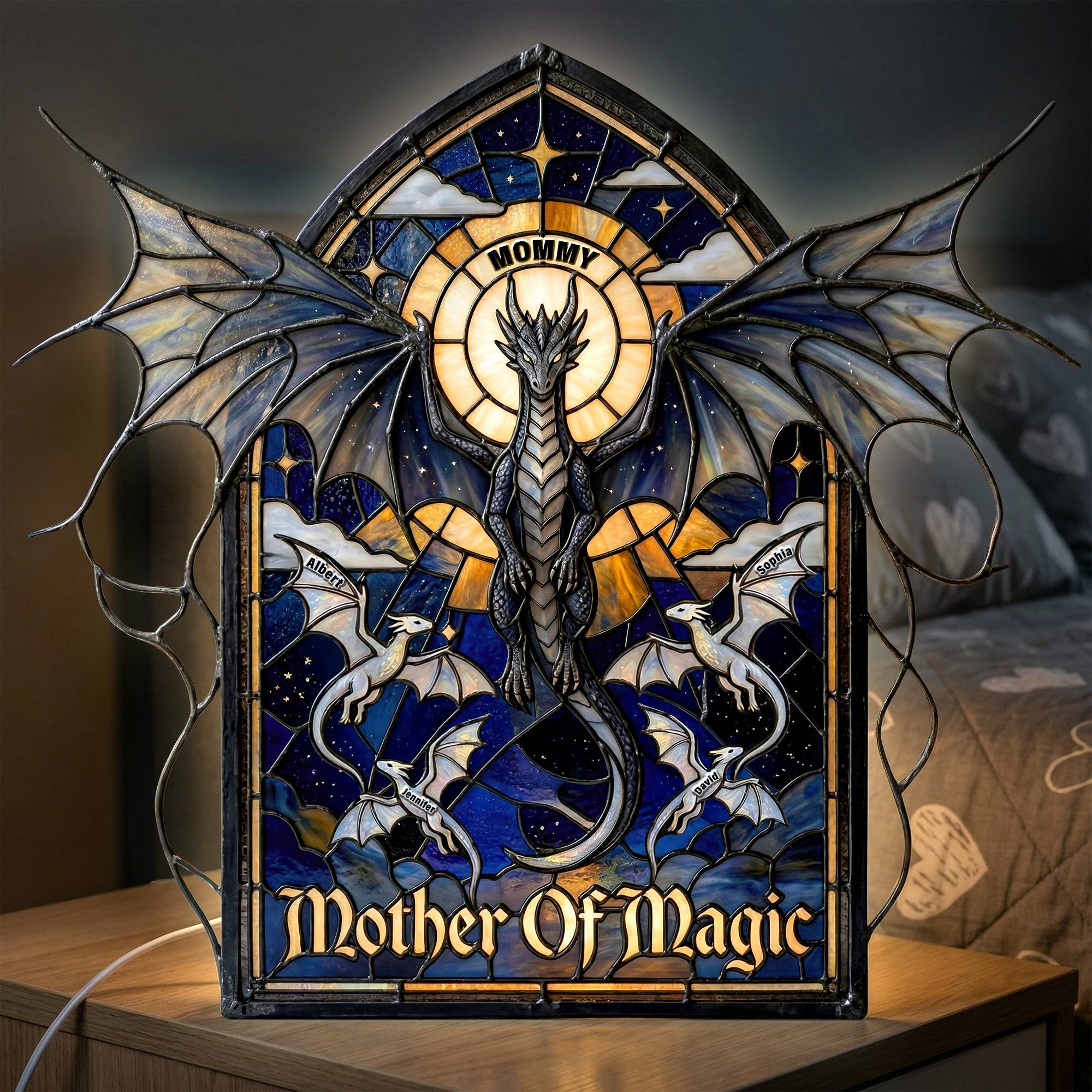 “Mother Of Magic” - Personalized Dragon Mom Light Box - Unique Gift for Moms and Grandmas Light Box PopCulturePrints