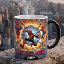 Load image into Gallery viewer, Three Heroes, One Web - Personalized Color Changing Coffee Mug
