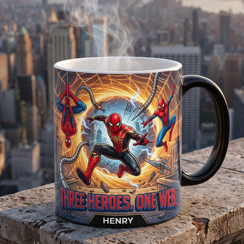 Three Heroes, One Web - Personalized Color Changing Coffee Mug Coffee Mug PopCulturePrints