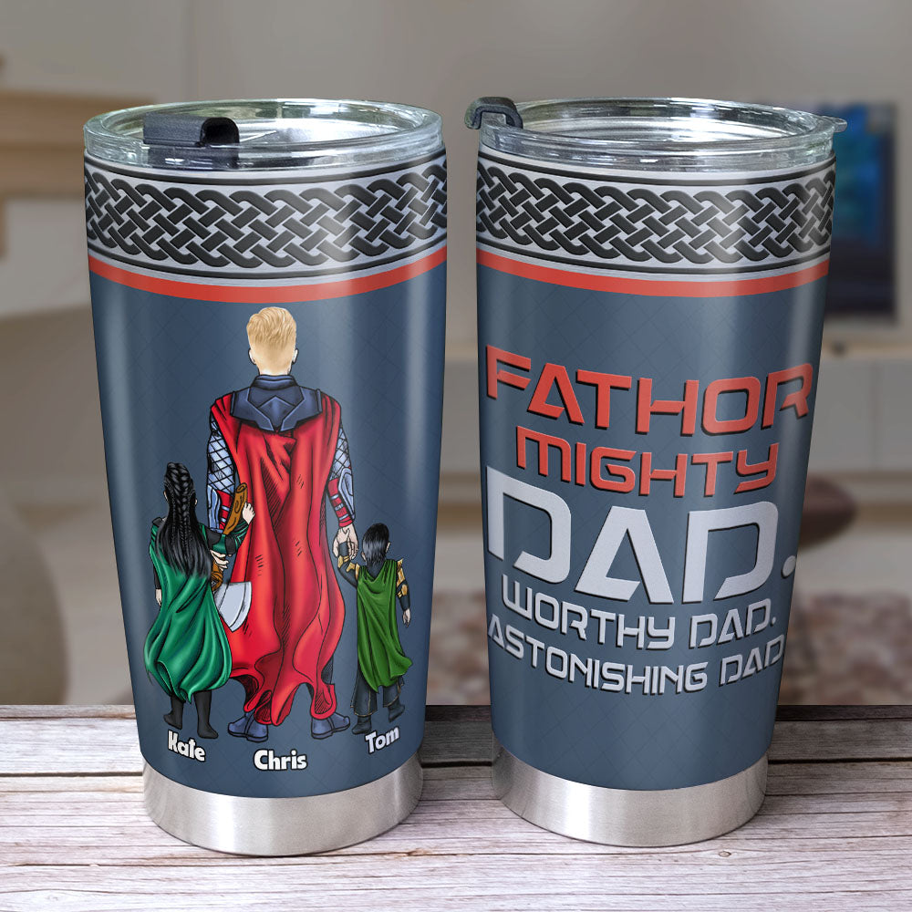 Mighty Dad Personalized Tumbler - Unique Gift For Superhero Dads Tumbler Cup PopCulturePrints
